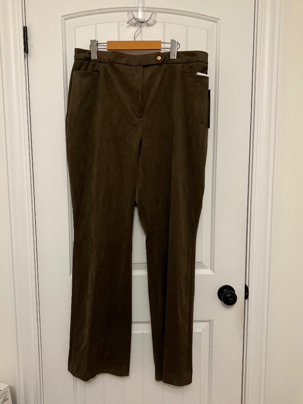 Donna Karan Brown Faux Suede Straight-Leg Pants